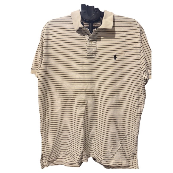 Polo Ralph Lauren Other - Polo Ralph Lauren Mens Large Cream Navy Striped Short Sleeve Pique Polo Shirt